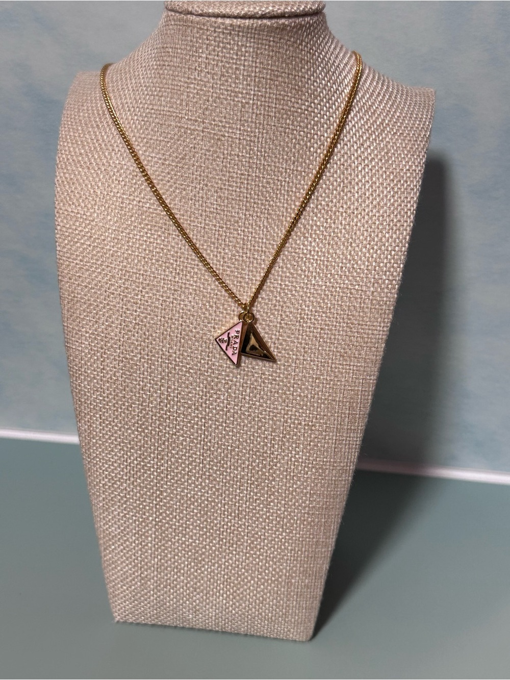 Gold Triangle Pendant Necklace with Pink Accent - Women Jewelry